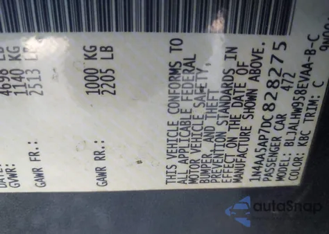 2013 Nissan Maxima 3.5 Sv из США, поврежденный, VIN 1N4AA5AP7DC828275